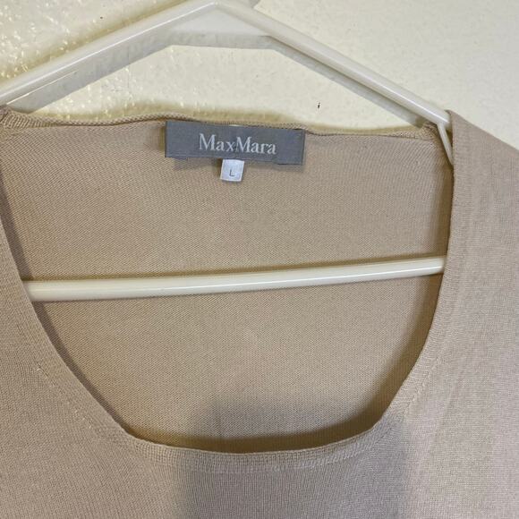 MaxMara Beige Silk Cashmere Square Neck Long Sleeved Shirt Size Large - Picture 2 of 7